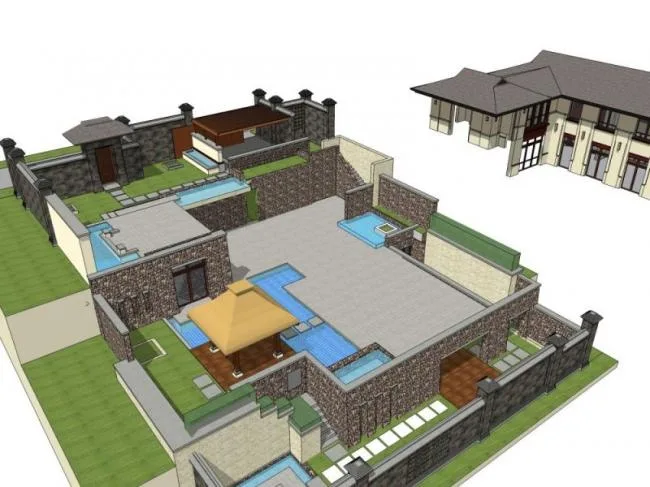 Sketchup Landscape Model | Courtyard Landscape, New Chinese Style