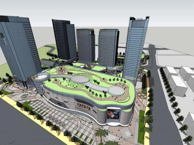 Sketchup Business Model | High rise office buildings, shopping centers, commercial spaces, complexes, modern style