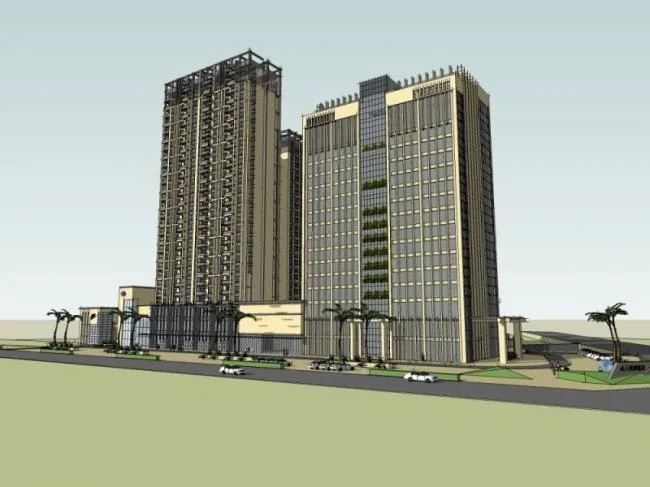 Sketchup Residential Model | High rise residential, ground floor commercial, office, residential buildings, classical style