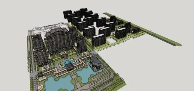 Sketchup Residential Model | High rise residential complex, commercial podium, clubhouse, French, classical style, residential building