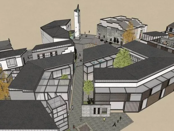 Sketchup Business Model | Multi story Commercial Street, Pedestrian Street, Modern Chinese Style
