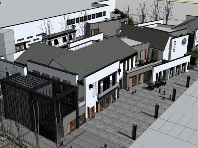 Sketchup Business Model | Low rise Commercial Street, Modern Chinese Style