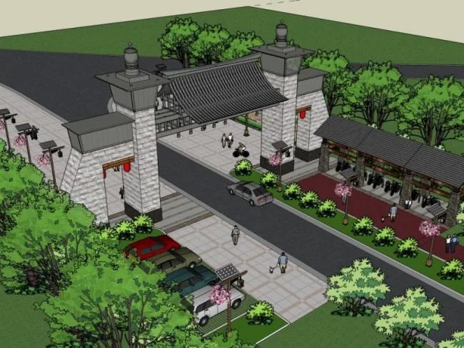 Sketchup Sketch Model | Scenic Area Gate, Chinese Style, Sketch