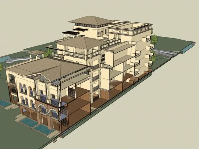 SketchUp Model of a Multi-Story Southeast Asian Resort Hotel