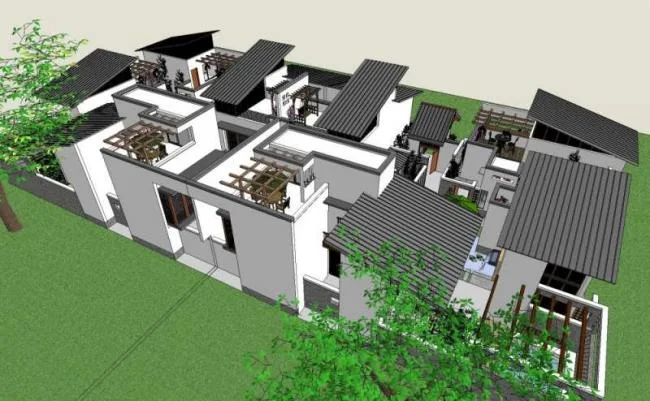Sketchup Villa Model | Double Split Villa, Chinese Style