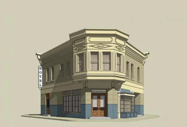 Sketchup Business Model | Corner Commercial Building, European, Classical Style