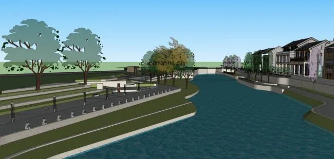 Sketchup Landscape Model | Urban Sketch, Park Landscape, Commercial Building, Dam, Chinese Style
