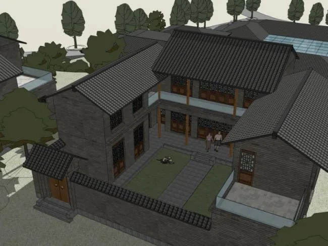 Sketchup Hotel Model | Low rise Hotel, Chinese Style