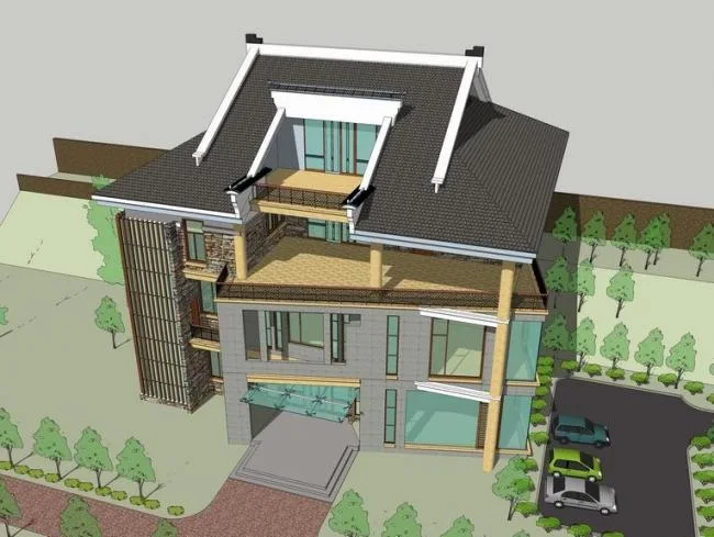 Sketchup Villa Model | Rural Villa, Solo Villa, Chinese Style