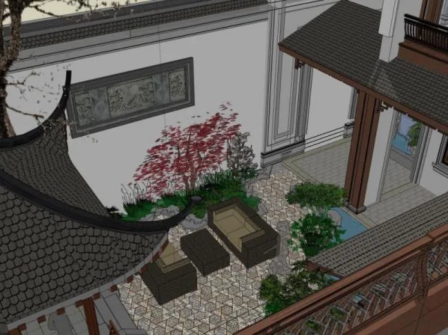 Sketchup Landscape Model | Courtyard Landscape, Chinese Style