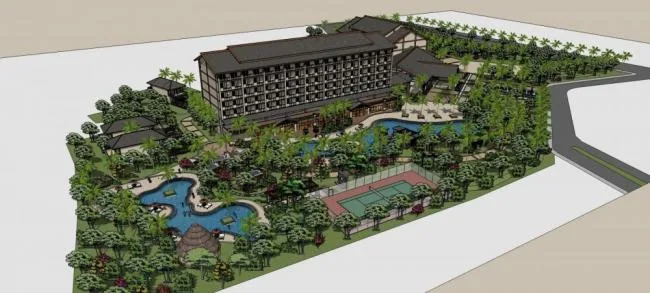 SketchUp Model of a Multi-Story Southeast Asian Style Resort Hotel