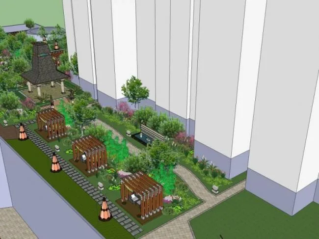 Sketchup Landscape Model | Commercial Landscape, Modern Style