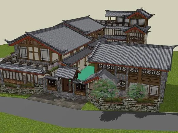 Sketchup Hotel Model | Multi story antique hotel, hotel, Chinese style, 3-story