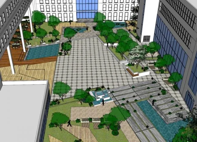 Sketchup Landscape Model | Office Building Landscape, Modern Style