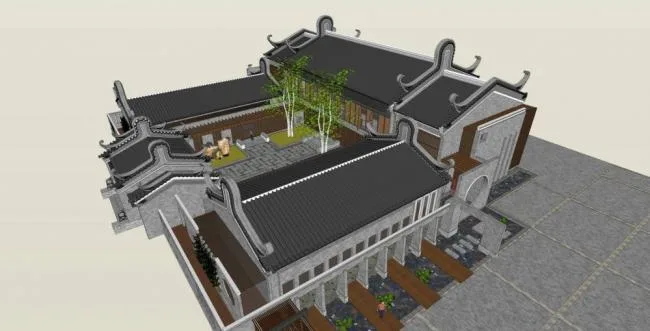 Sketchup Residential Model | Multi story Courtyard, Chinese Style, Residential Architecture