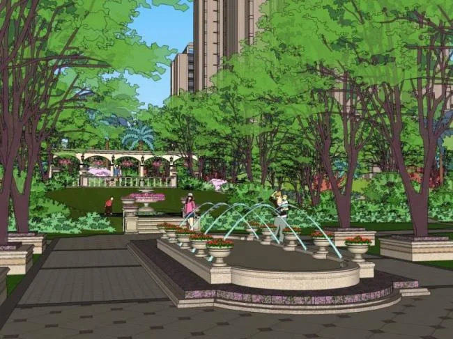 Sketchup Landscape Model | Landscape of High rise Residential Communities, Classical Style
