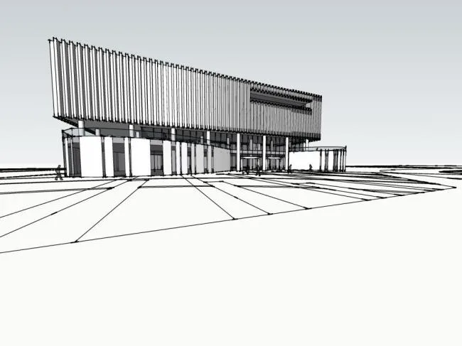 SketchUp Cultural Model: Modern Exhibition Hall and Architectural Design