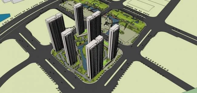 Sketchup Residential Model | Super high-rise residential building, community, commercial podium, ground floor commercial, modern style, residential building