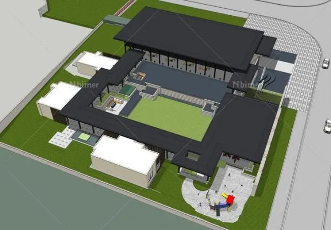 Sketchup Business Model | Multi story Commercial Sales Office, Courtyard, New Chinese Style