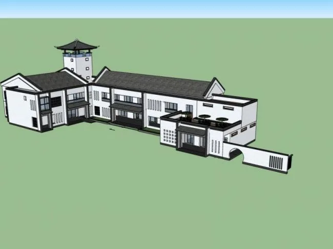 Sketchup Business Model | Multi story Clubhouse, New Chinese Style, Commercial Architecture