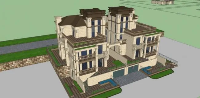 Sketchup Villa Model | Stacked Double Villa, Classical Style