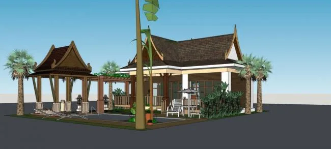 Sketchup Hotel Model | Vacation Villa, Solo Villa, Single Story, Landscape, Pavilion, Thai Style