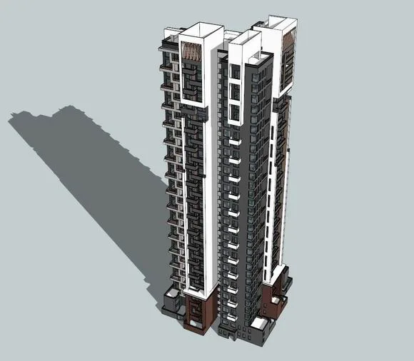 Sketchup Residential Model | Super high-rise residential building, modern Chinese style, 32 floors