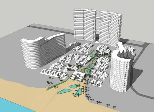 Sketchup Hotel Model | High rise Coastal Hotel Layout, Modern Style