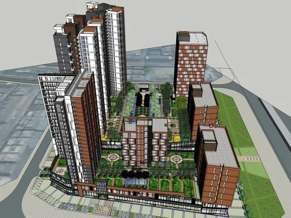 Sketchup Residential Model | High rise residential, ground floor commercial, modern style