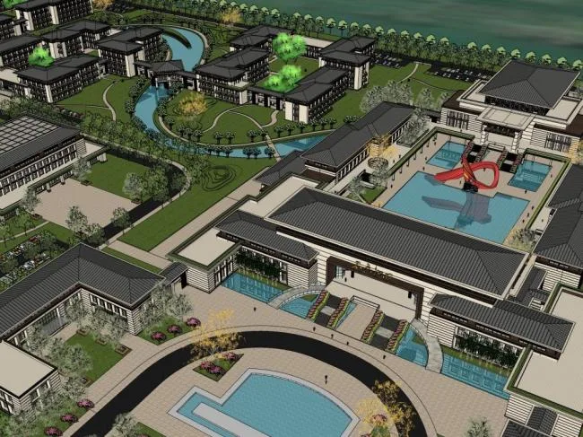 Multi-Story Sanatorium SketchUp Model | New Chinese Style Medical Facility