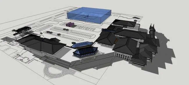 Sketchup Hotel Model | Multi story Club, Leisure, Resort Lobby, Chinese Style, Minimalist Han Dynasty
