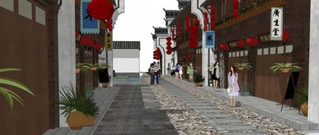 Sketchup Business Model | Multi story Business District, Chinese Style