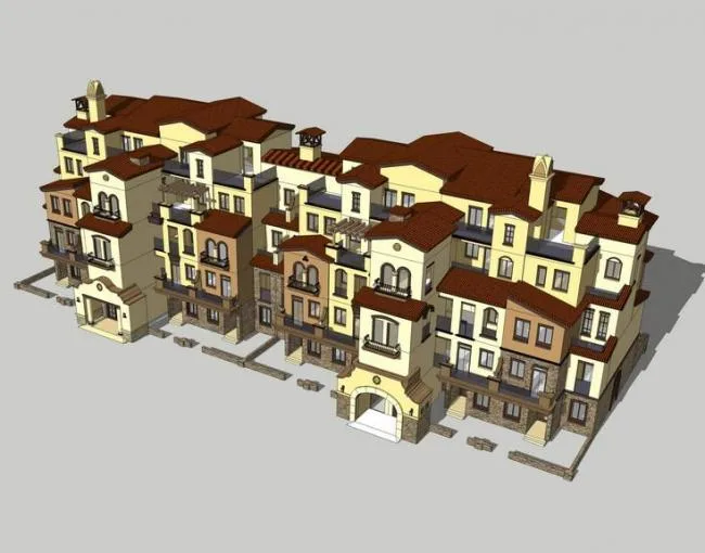 Sketchup Villa Model | Stacked Villa, Row Villa, Spanish Style, Classical Style