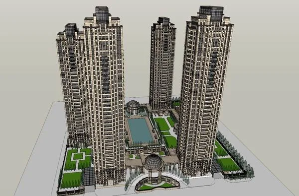 Sketchup Residential Model | Super High rise Residential, Bottom Commercial, Modern Style, 30 Floors