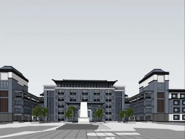Multi-Story School Campus Model in Chinese Architectural Style | SketchUp Design