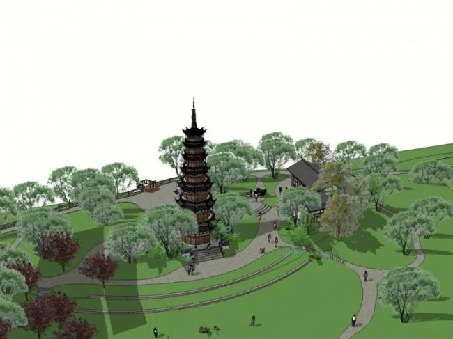 Sketchup Landscape Model | Tower Square Landscape, Chinese Style