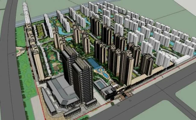 Sketchup Residential Model | Super high-rise residential, ground floor commercial, classical style