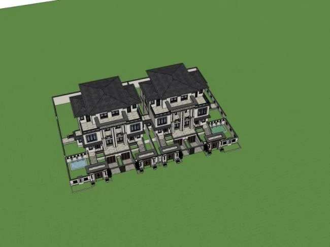 Sketchup Villa Model | Row Villa, Chinese Style