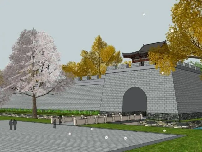Sketchup Landscape Model | City Wall Landscape, Chinese Style, Ancient Architecture