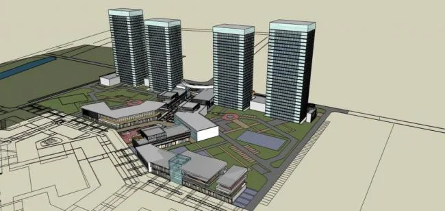 Sketchup Complex Model | High rise complex, residential, commercial podium, office, modern style