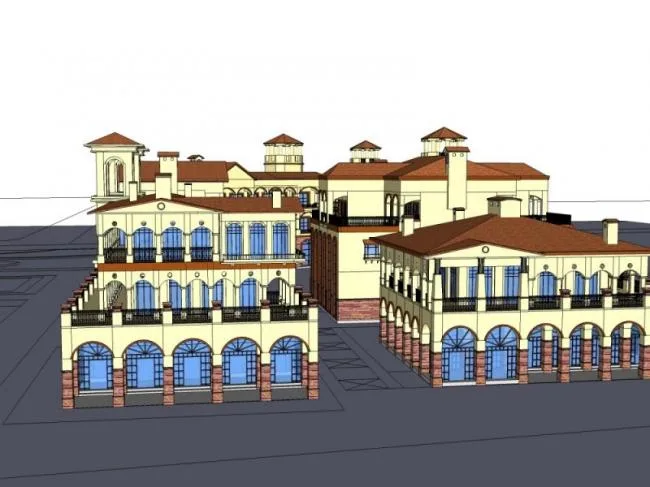 Sketchup Business Model | Multi story Commercial Pedestrian Street, Classical Style