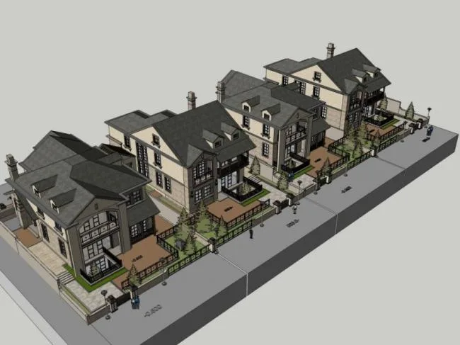 European Classical Multi-Row Villa Model in SketchUp