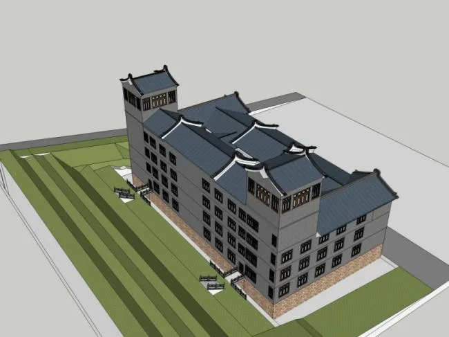 Sketchup Cultural Model | Multi story Art Academy, Cultural Architecture, Chinese Style
