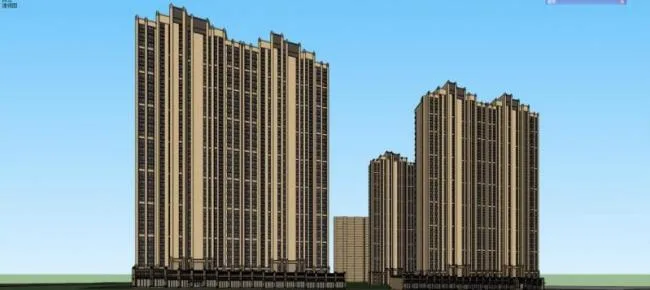 SketchUp Model of a Neoclassical Super High-Rise Residential Building with Ground Floor Retail