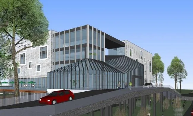 SketchUp Business Model: Modern Multi-Story Commercial Club with Landscape Design