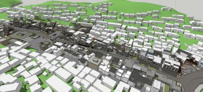 SketchUp Business Model: Modern Multi-Story Commercial Street Design