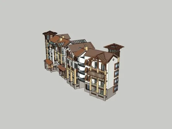 Sketchup Residential Model | Multi story Row House, Classical Style, 4 Floors