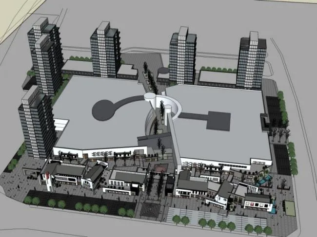 SketchUp Business Model: Modern Chinese-Style Low-Rise Commercial Street