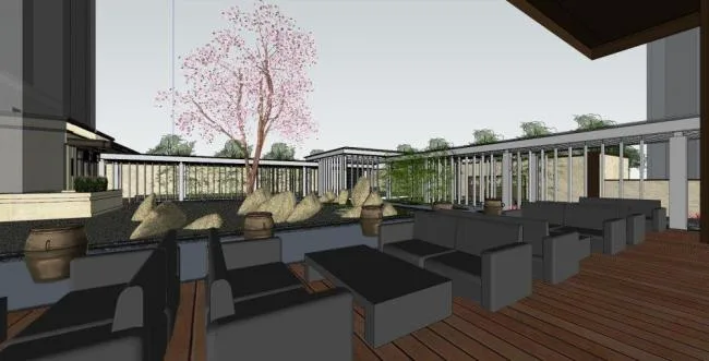SketchUp Business Model: Modern Multi-Story Clubhouse and Commercial Building Design