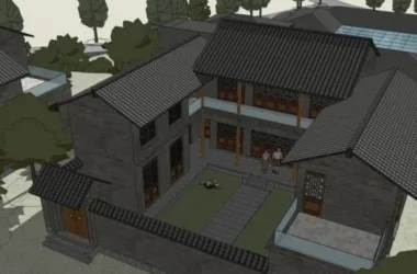 SketchUp Multi-Story Hotel Model Featuring Traditional Chinese Design-BIM WORLD